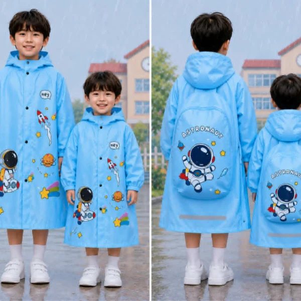 Waterproof Kids Raincoat Blue Astronaut