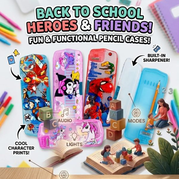 Interactive "Back to School" Multi-Functional Pencil Case with Sharpener & Lights