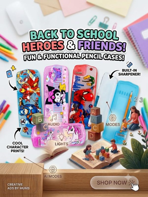 Interactive "Back to School" Multi-Functional Pencil Case with Sharpener & Lights