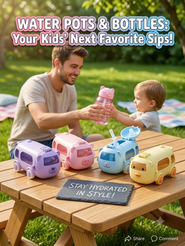 Cute Cartoon Car-Shaped Kids' Water Bottle – Interactive Hydration Gear