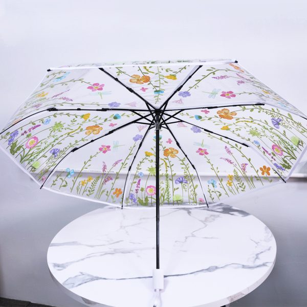 Elegant Floral Print Clear Transparent Umbrella