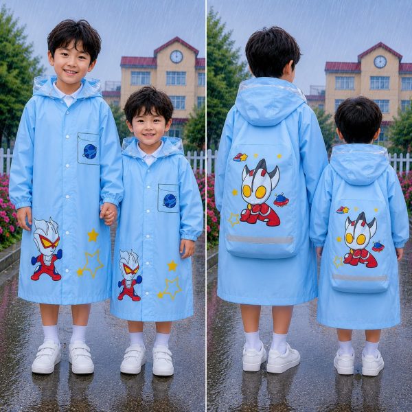 Premium Waterproof Kids Raincoat Ultraman Blue